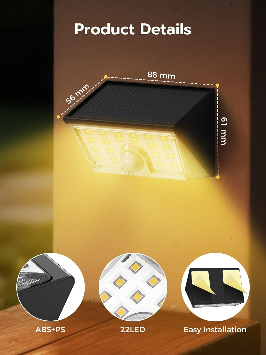 Smiling Shark WL-06 Solar Lights for Outdoors, Pack of 2 Solar Wall Light Outdoor with Motion Sensor, 4 Modes & 120&deg; IP65 Waterproof LED, Super Bright Solar Light for Garden, Patio, Fence, Warm Light image number 4