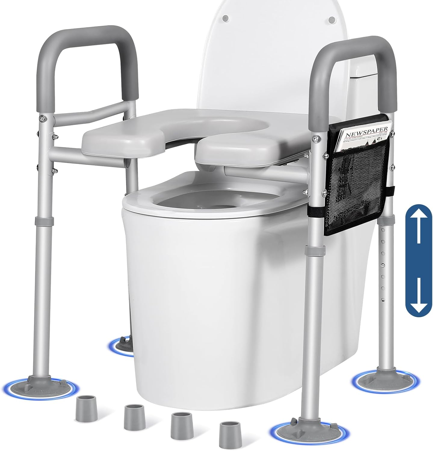 LOLLIDO 500Lbs Adjustable Toilet Seat Risers for Seniors with Storage Pouch, Raised Toilet Seat with Handles for Elderly, Pregnant and Disable, Padded Handicap Toilet Seat Riser