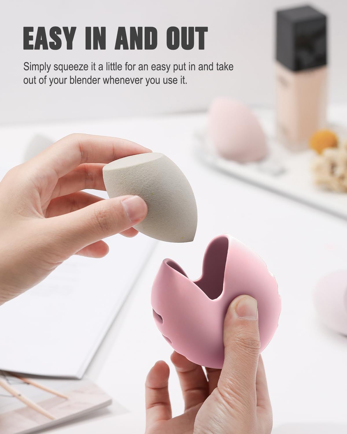 FERYES 2 PCS Makeup Sponge Holder &ndash; Shatterproof Eco-Friendly Silicone Beauty Make up Blender Case for Travel image number 4