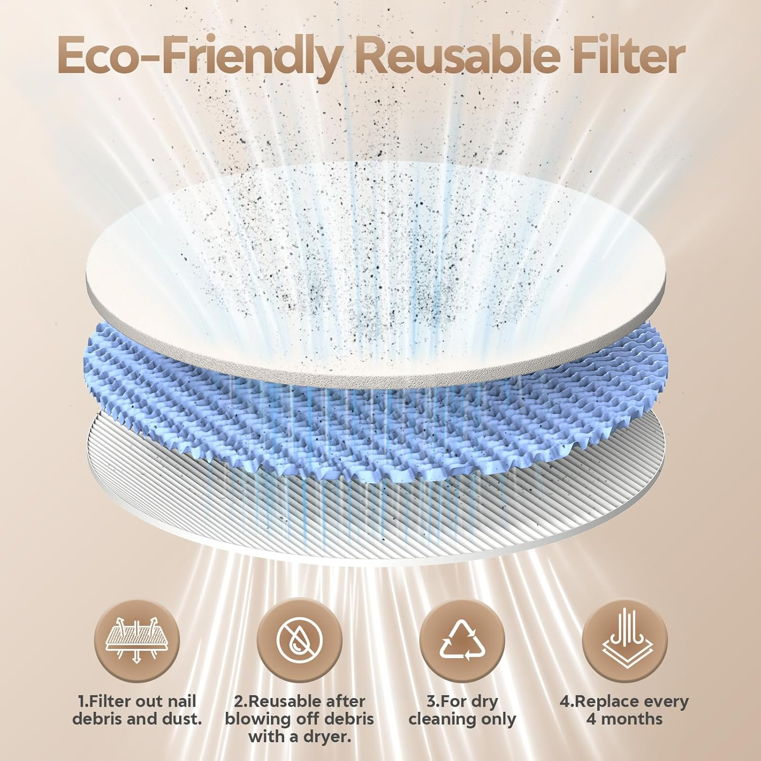 Nail Dust Collector, Compact Nail Dust Collector for Beginner, Vacuum Nail Fan Dust Collector with Reusable Filter for Acrylic Nail Polishing, Salon, Home, Training Classes