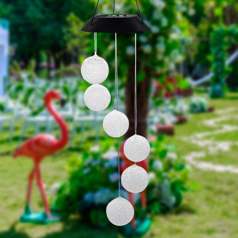 Mortime LED Solar Crystal Ball Wind Chime, 25" Mobile Hanging Wind Chime for Home Garden Decoration, Automatic Light Changing Color (Crystal Ball)