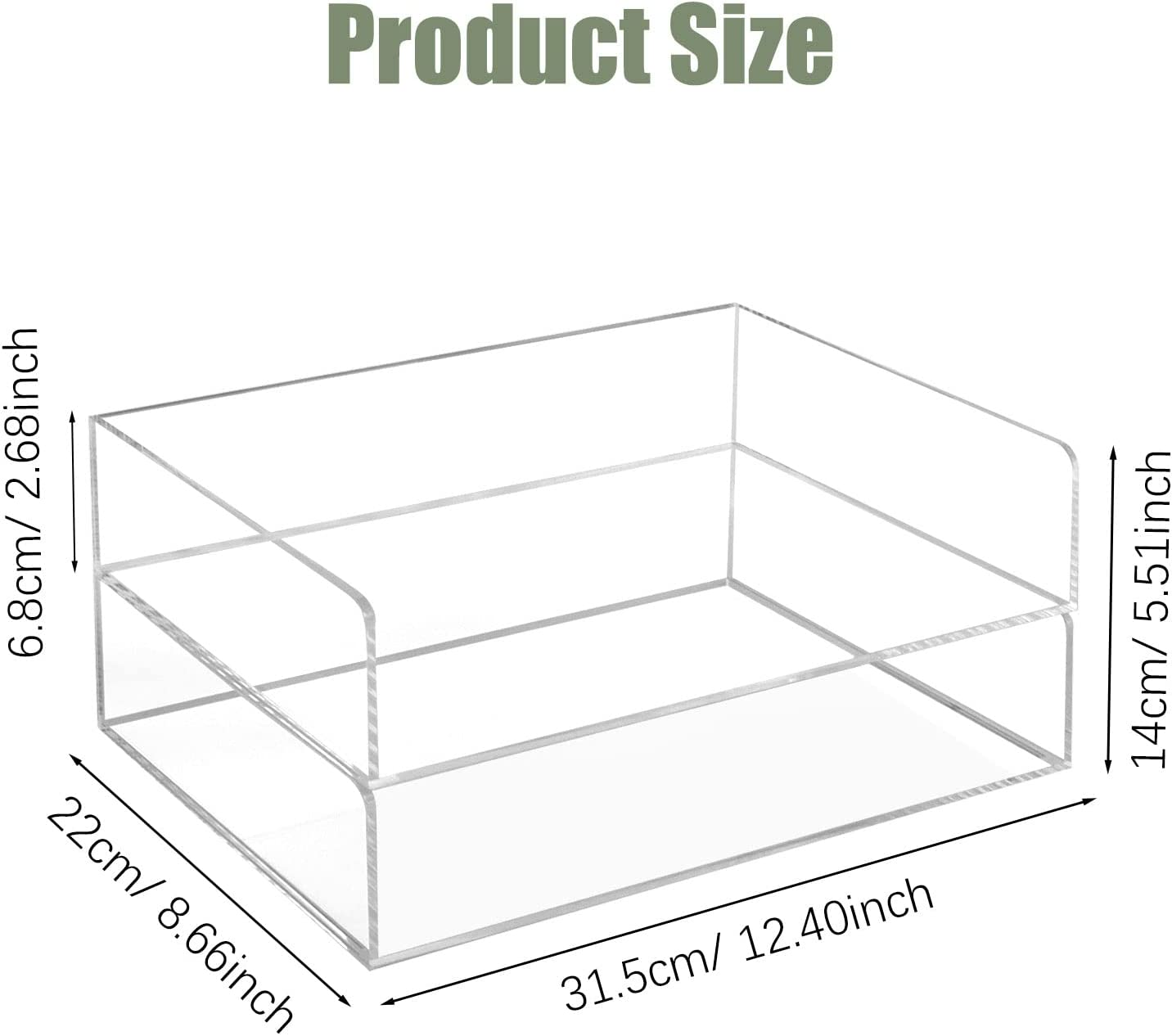 Clear Acrylic Desk Organizers, BOJVESH 2-Tier Paper Organizer Tray, Stackable Classroom File Storage, Workspace Supplies Accessories for Office Home Documents A4 Notebook image number 3