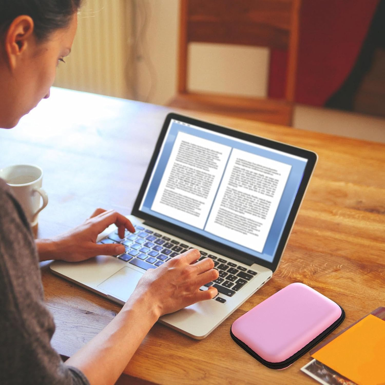 Electronic Organizer Case - 10X7Cm Cord Holder Travel Bag, Small Gadget Pouch, Data Cable Organizer | Chargings Case Earphone Bags Zippered Pocket for Men Women and Daily Office Use, Pink, Refer To - Pink image number 3