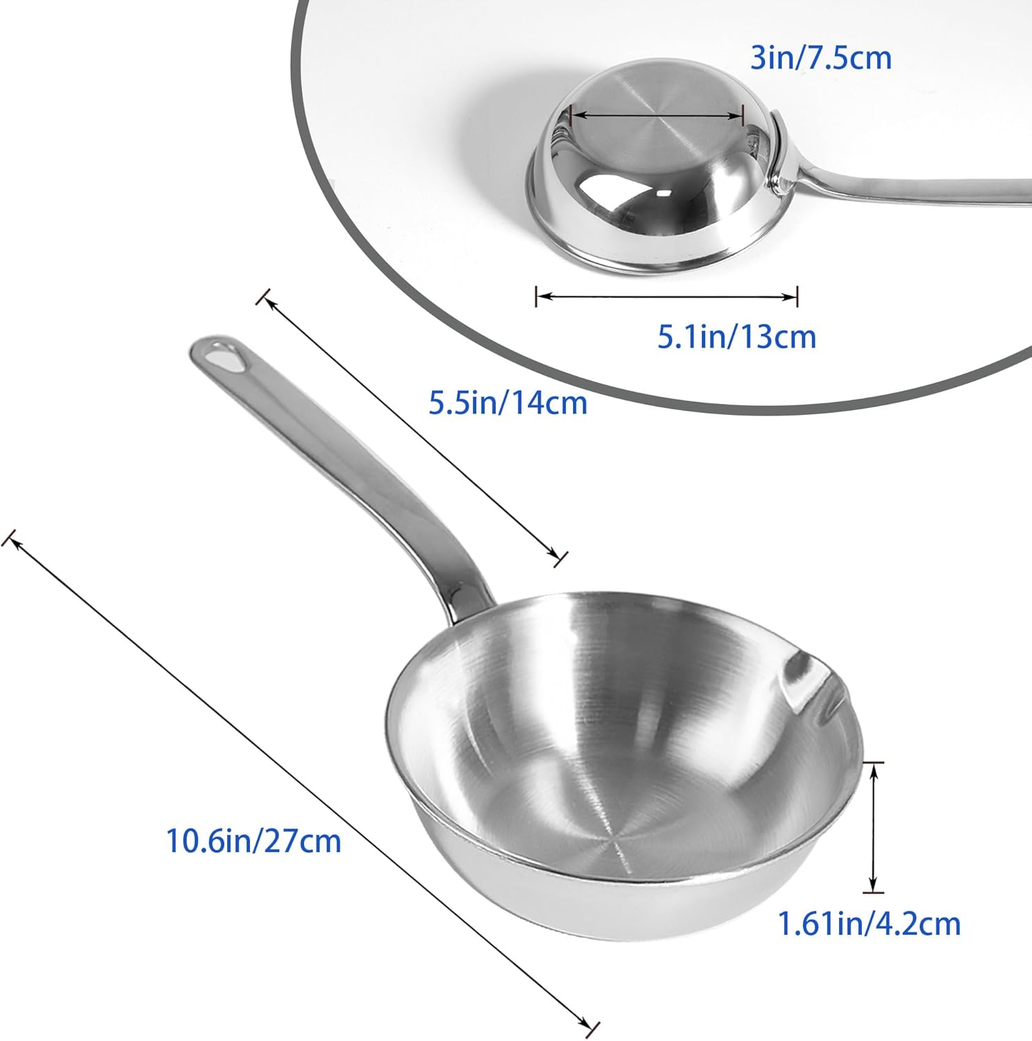 IMEEA 13Cm Mini Egg Pan Omelet Pan Sauce Pan Mini Frying Pan SUS304 Stainless Steel Butter Warmer with Spout Portable Camping Cooking Pan image number 3