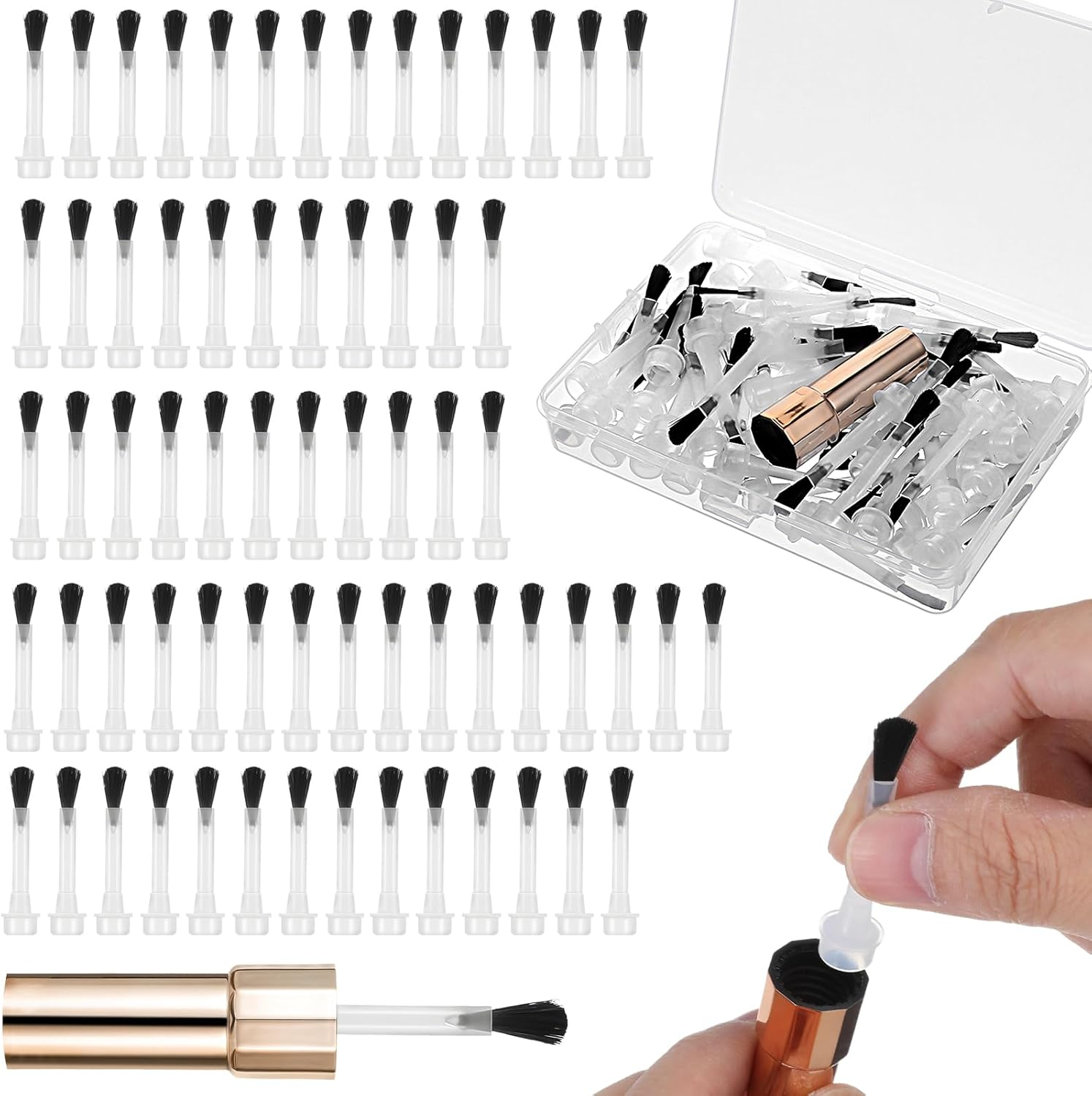 Ouligay 66 Pcs Replacement Nail Polish Brush Kit,Disposable Gel Brush with Handle,Dip Powder Liquid Replacement Nail Art Brush with Box for Women