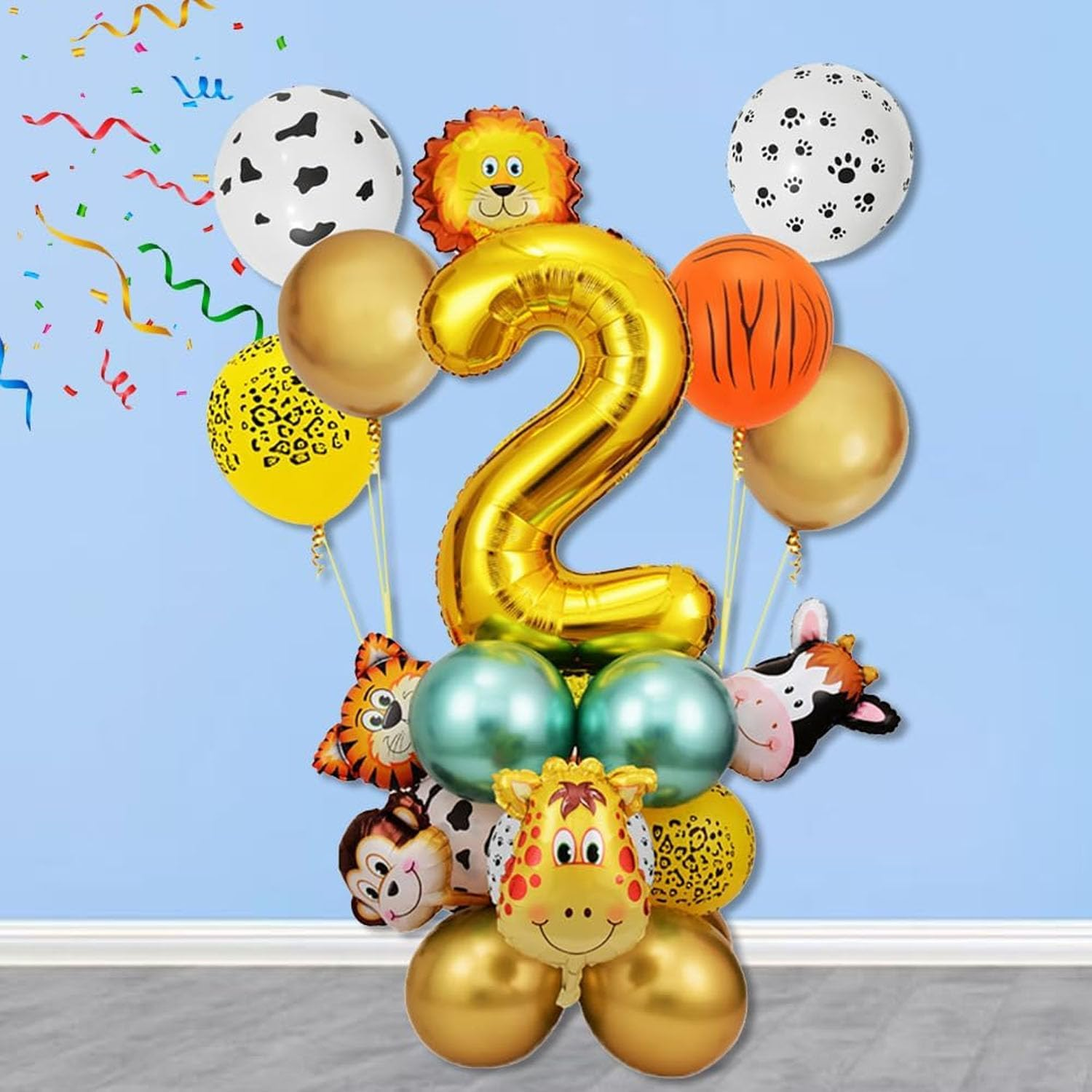 Jungle Safari Birthday Number Balloonsdecorations 32Inch Number 2 Balloons 24Pcs Gold Party Decorations Backdrop Animal Balloons for Birthday Party Supplies - 2Th image number 6