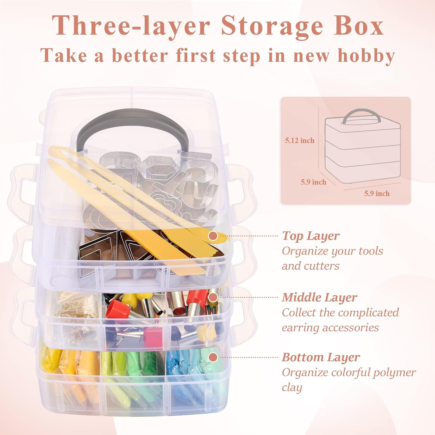 Caydo Polymer Clay Earring Making Kit with 3 Layer Storage Box, 30 Earring Cutters, 24 Colors, 8 Circle Cutters, Clay Tools and Earring Accessories for Clay Earrings Jewelry Making image number 1