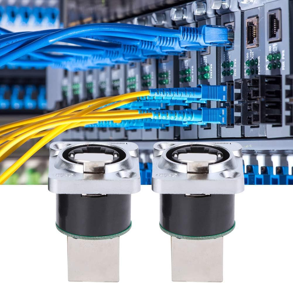 2Pcs RJ45 Metal Ethernet Connector,8 Cores IP67 Waterproof Dual Port Socket,Rj45 Right Angle Connector Fire Retardant Insulator Material YTRJ45 Aviation Plug,Network Cable Wire Connect with Cap image number 6