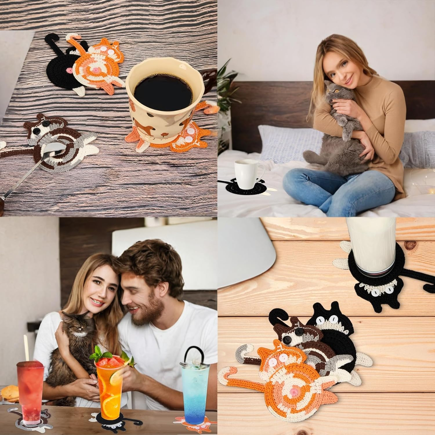 3PCS Cat Coaster Set - Creative Woven Cat Design Insulation Coasters for Coffee and Tea, Desktop Cat Lovers image number 5