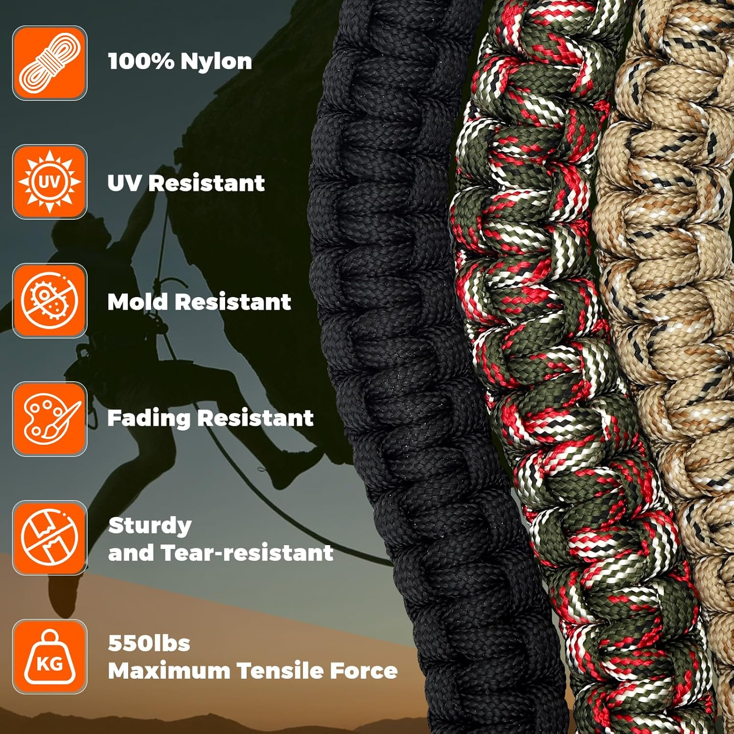 Votoko Pack of 6 33 Ft/10 M Paracord 4 Mm, Paracord Cords, 7 Core Strands Nylon Rope, Reepcord Holds up to 250 Kg / 550 LB, Ideal for Outdoor Survival Camping Crafts Bracelet Dog Lead