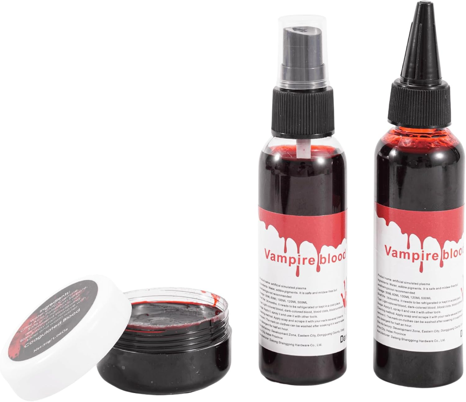 3Pcs Vampire Blood Fake Blood Kit - Coagulated Gel, Spray & Dripping Liquid for Realistic Vampire Zombie SFX Makeup, Skin-Safe Washable Special Effects Blood for Halloween Cosplay Costume Party image number 2