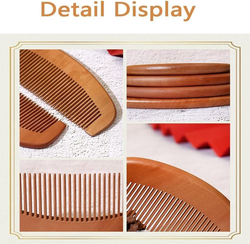 FOTOEVFC Sandalwood Moon Hair Comb, 2Pcs Natural Sandalwood Wide Tooth Hairbrush, Anti-Static Wooden Comb for Women, Men & Kids