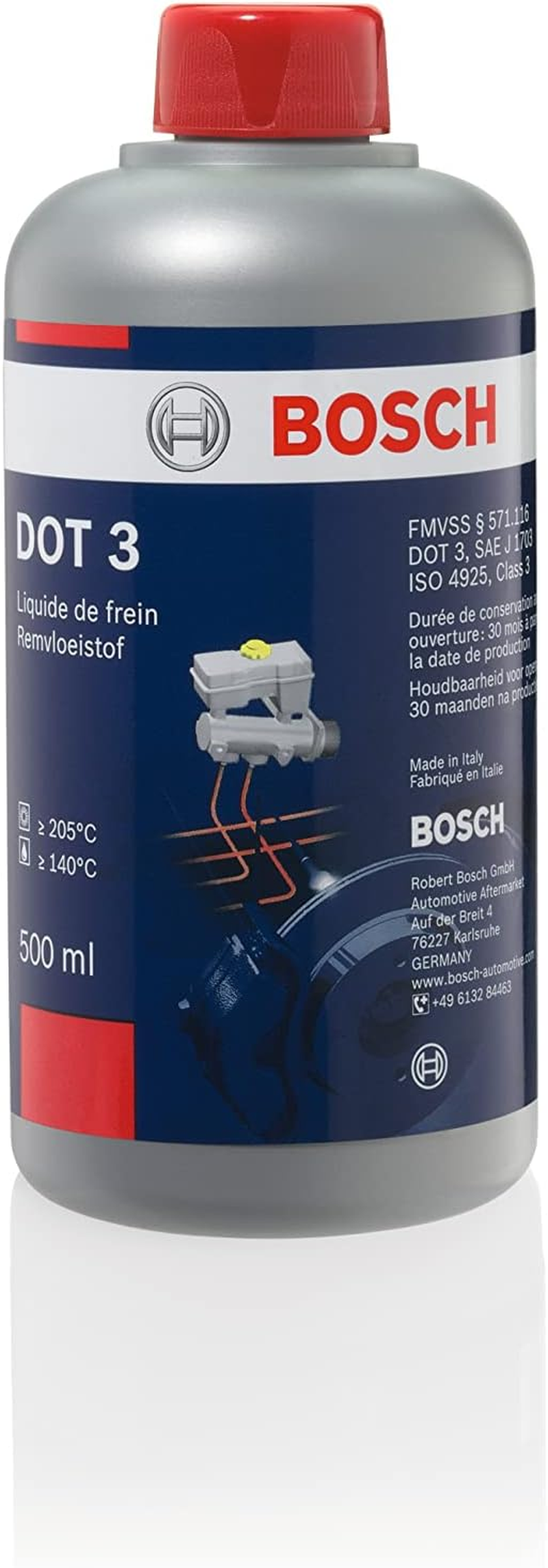 BOSCH &shy;BF3-500ML Brake Fluid DOT 3, 500Ml, Suitable for Most Vehicles That Use DOT 3, with or without ABS/ESP&reg; from 1990 Onwards