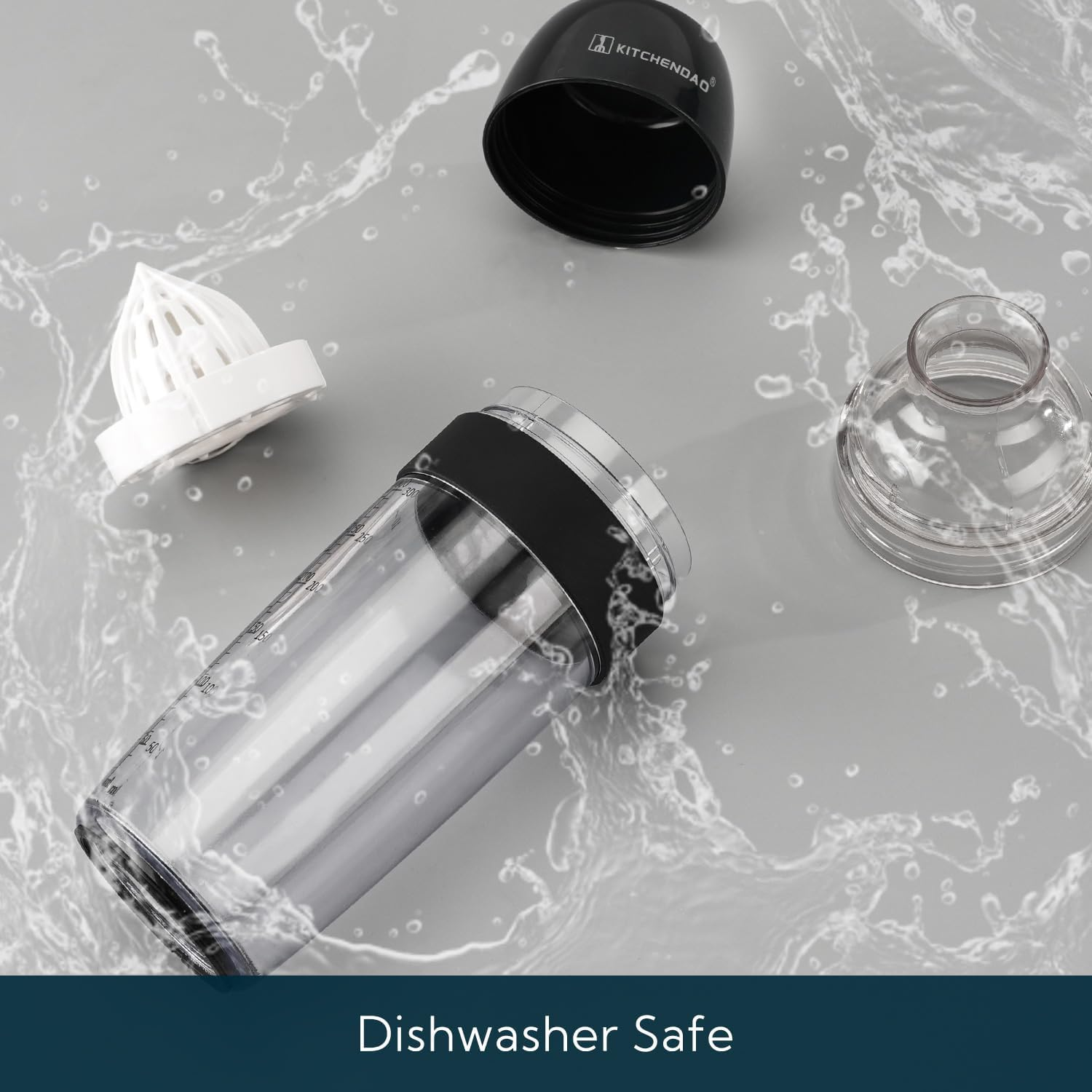 KITCHENDAO 2 in 1 Salad Dressing Shaker Container with Juicer, Pour Spout, Leakproof, Dishwasher Safe, BPA Free, Travel Homemade Oil and Vinegar Salad Dressing Bottle Mixer Dispenser, 1-1/2 Cups