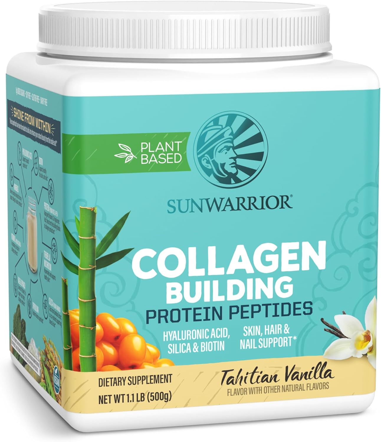 Collagen Peptides Powder with Biotin & Hyaluronic Acid | Vegan Protein Powder for Skin Hair Nail Support Plant Based Keto Non GMO Gluten Free | Vanilla Collagen Powder by Sunwarrior image number 2