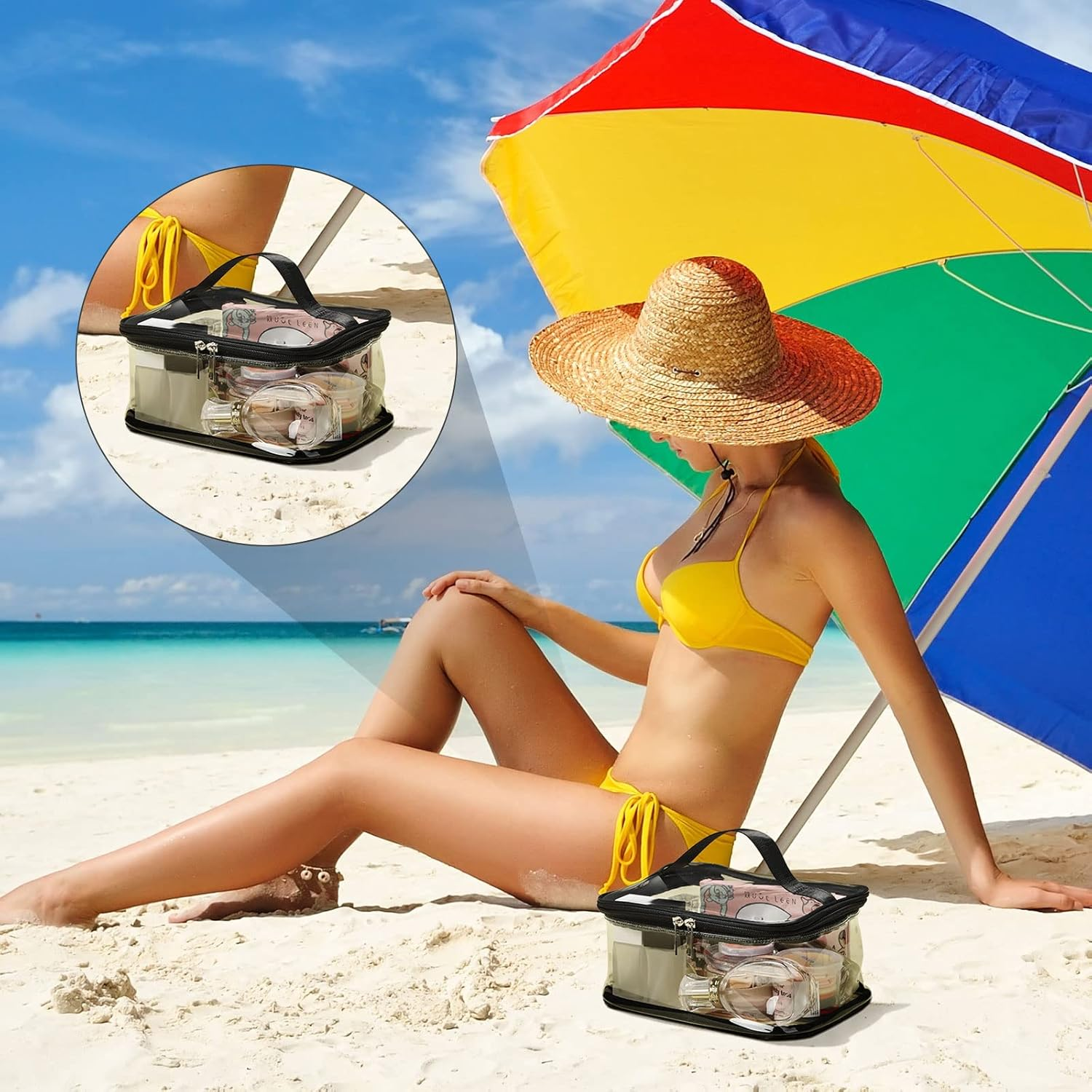 Saintrygo 6 Pcs 9.25 X 6.89 Inch Clear Cosmetic Bags Transparent Zipper Travel Bag with Zipper Toiletry Makeup PVC Bag Waterproof Portable Organizer Storage Pouch with Handle for Vacation Bathroom, Black Edge image number 6