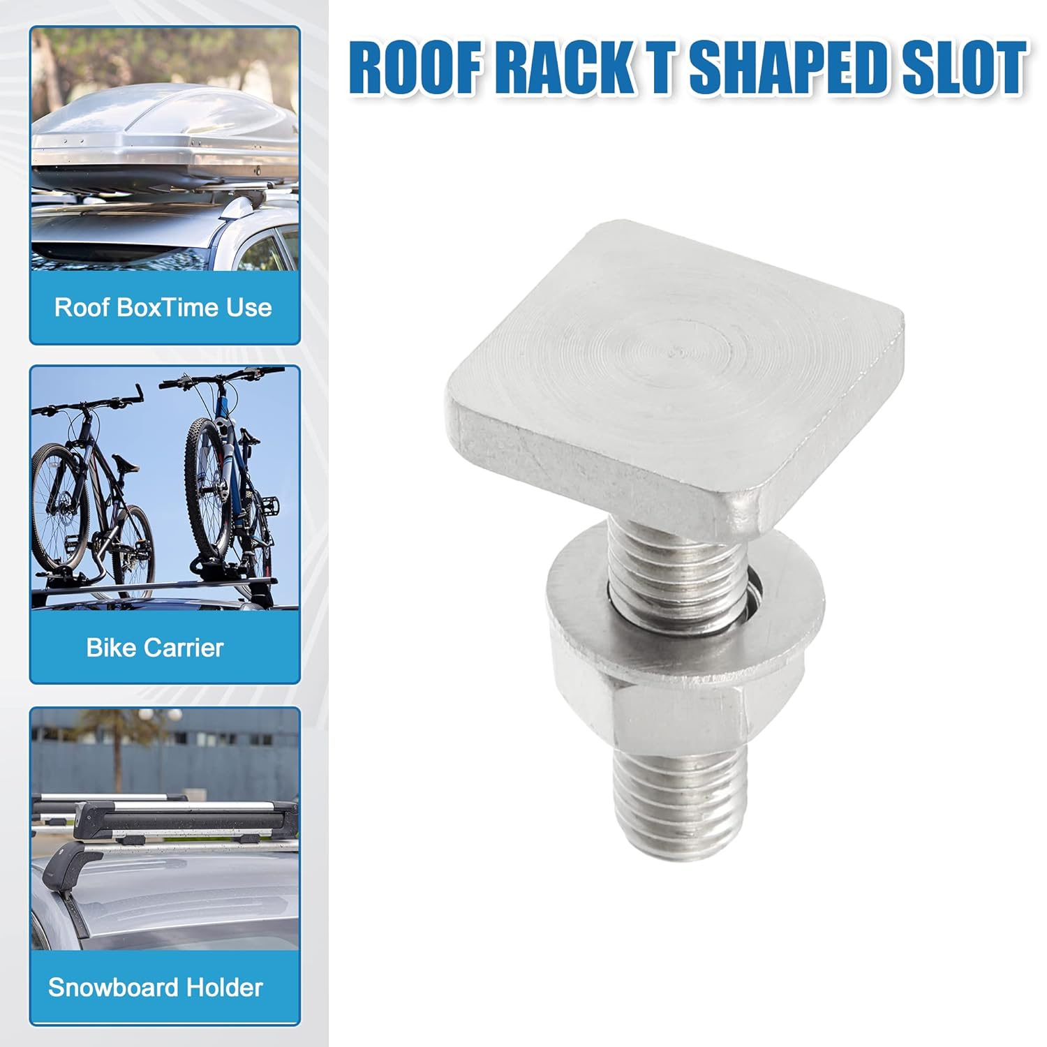 X AUTOHAUX Car Roof Rack T Shaped Slot Bolt M8 W/Nuts Washer T Shaped Track Bolts Roof Rack Cargo Carrier Bolt Accessories Stainless Steel (Pack of 6) image number 4