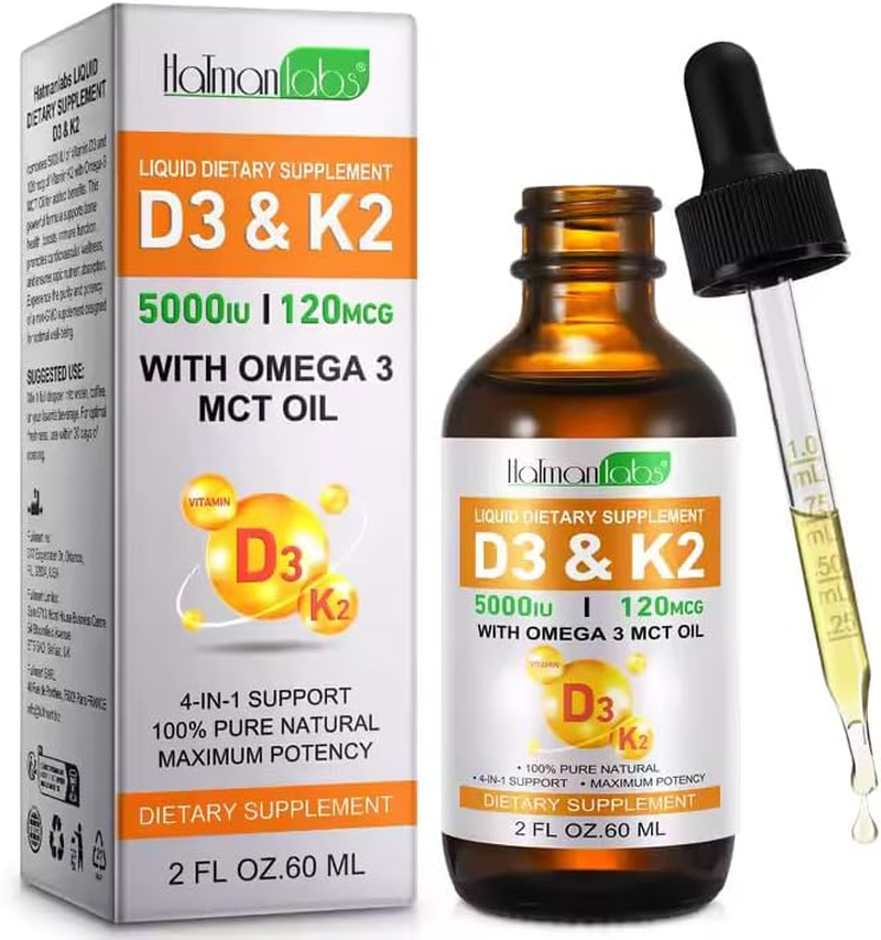 Vitamin D3 K2 Liquid Supplement 60Ml | 2-In-1 Supplement | Vitamin D3 5000 IU with K2 (MK-7) 120 Mcg | Vitamin D & K Supplement for Bone and Calcium Support | Fast Absorption image number 4