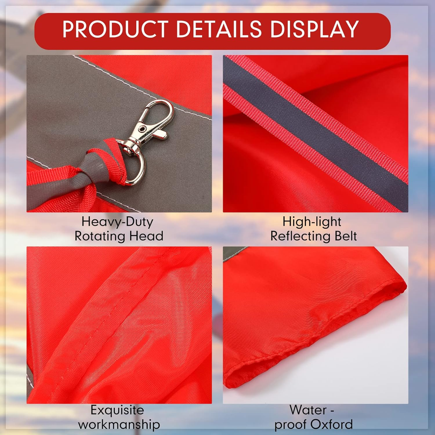2 Pcs Airport Windsocks Measurement Sock Bag with Reflective Belt Oxford Fabric Ripstop Wind Sock Wind Direction Indicator Windsocks Outdoor Aviation Flag for Airport Farm, 31.5 Inch, 39 Inch(Red) image number 5