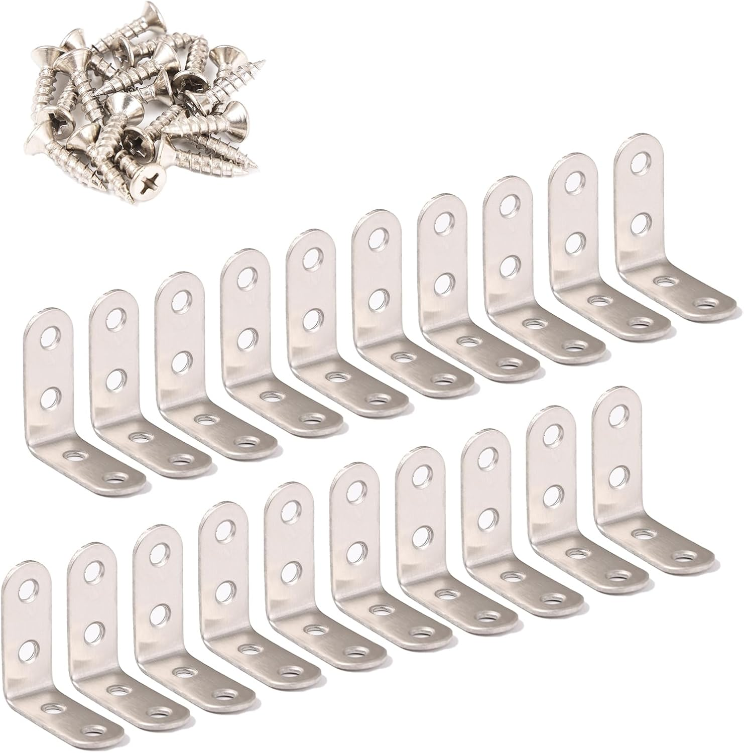 20PCS Silvery Stainless Steel Shelf Bracket,Joint Right Angle Bracket,L Corner Bracket , Heavy Duty Metal Corner Brace Shelf Supporter Aufuga,Shelves Wall Hanging Bracket with Screws