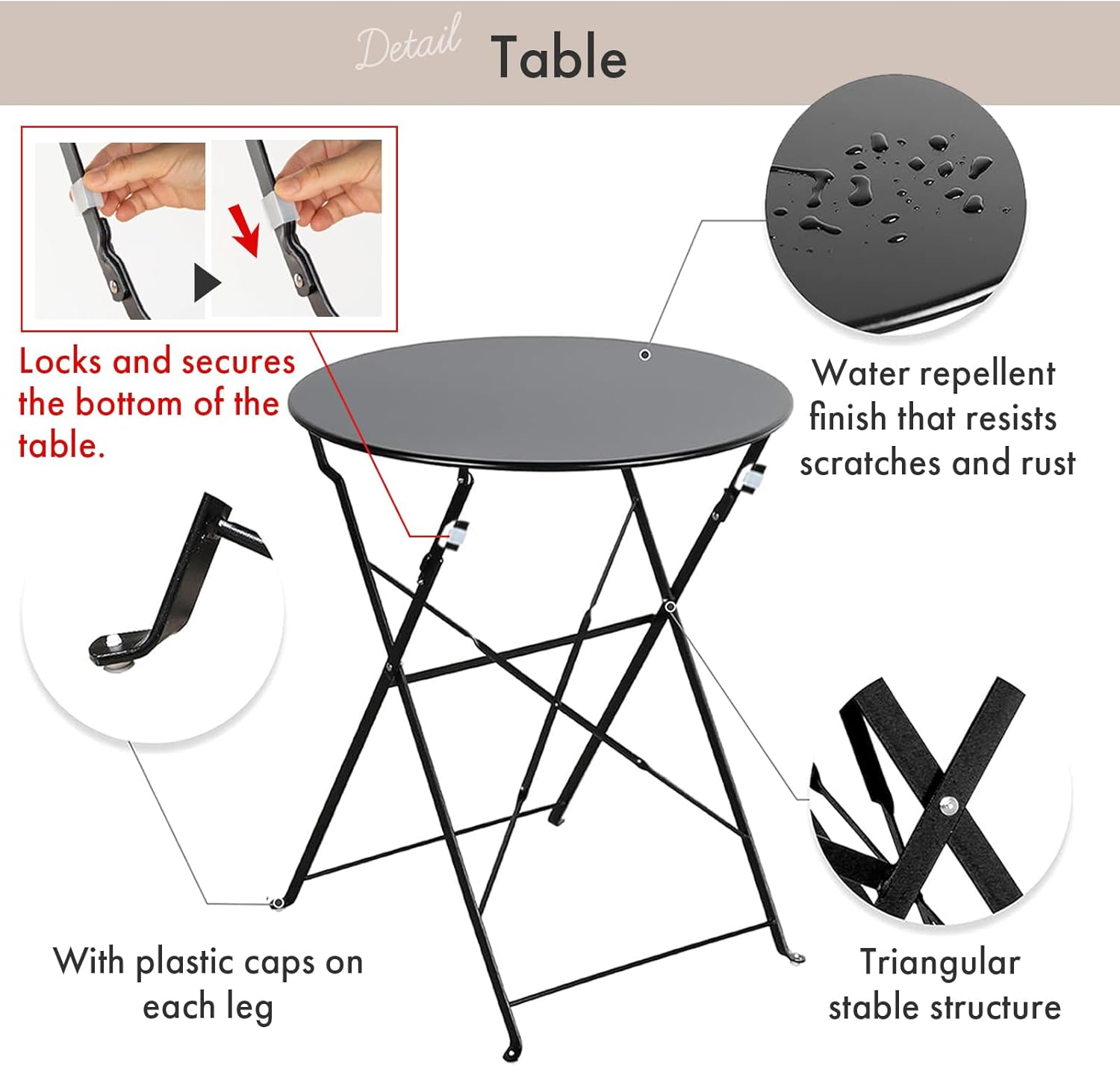 Indoor/Outdoor 3-Piece Foldable Bistro Set, Folding Outdoor Patio Furniture Sets, 2 Chairs and 1 Table, Weather-Resistant Outdoor/Indoor Conversation Set for Patio (Red)