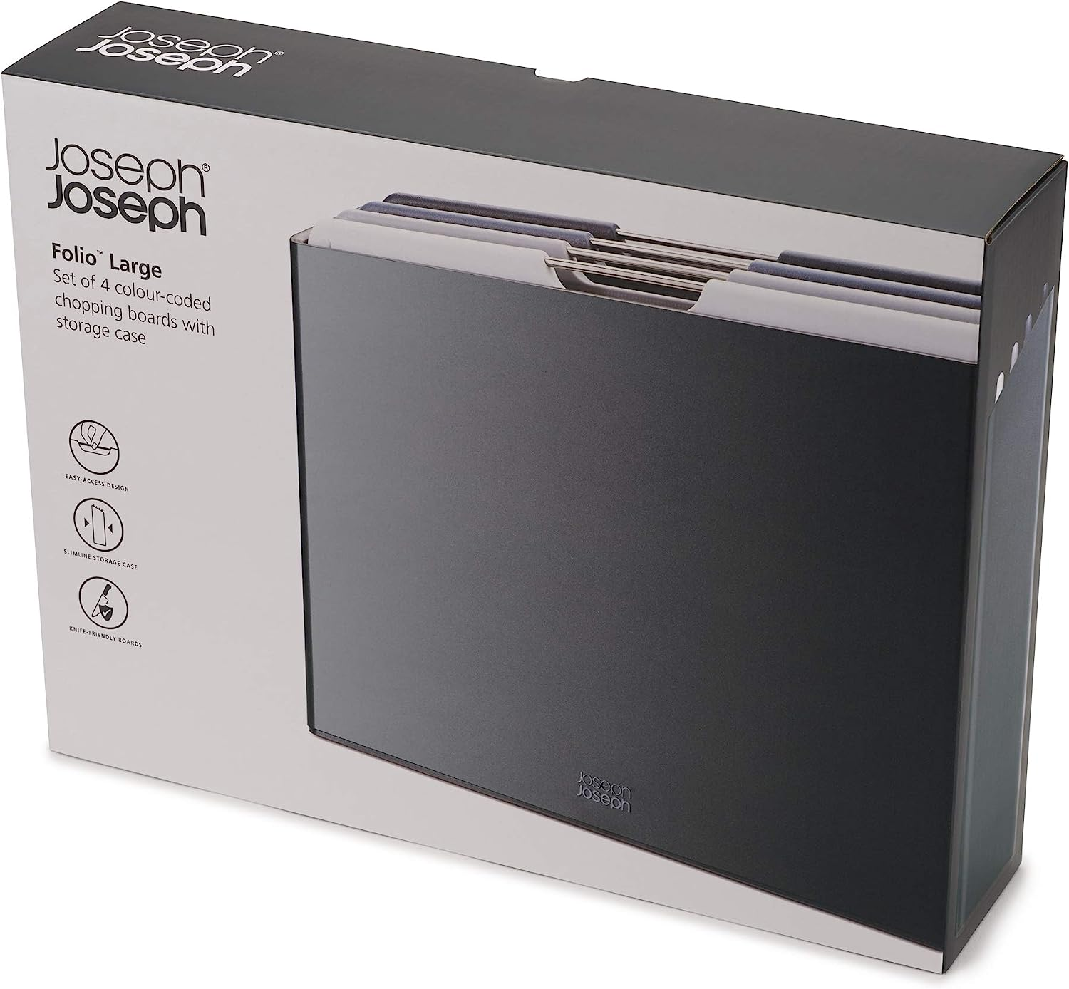 Joseph Joseph Folio Set of 4 Colour-Coded Chopping Boards with Storage Case (Large) - Graphite image number 5