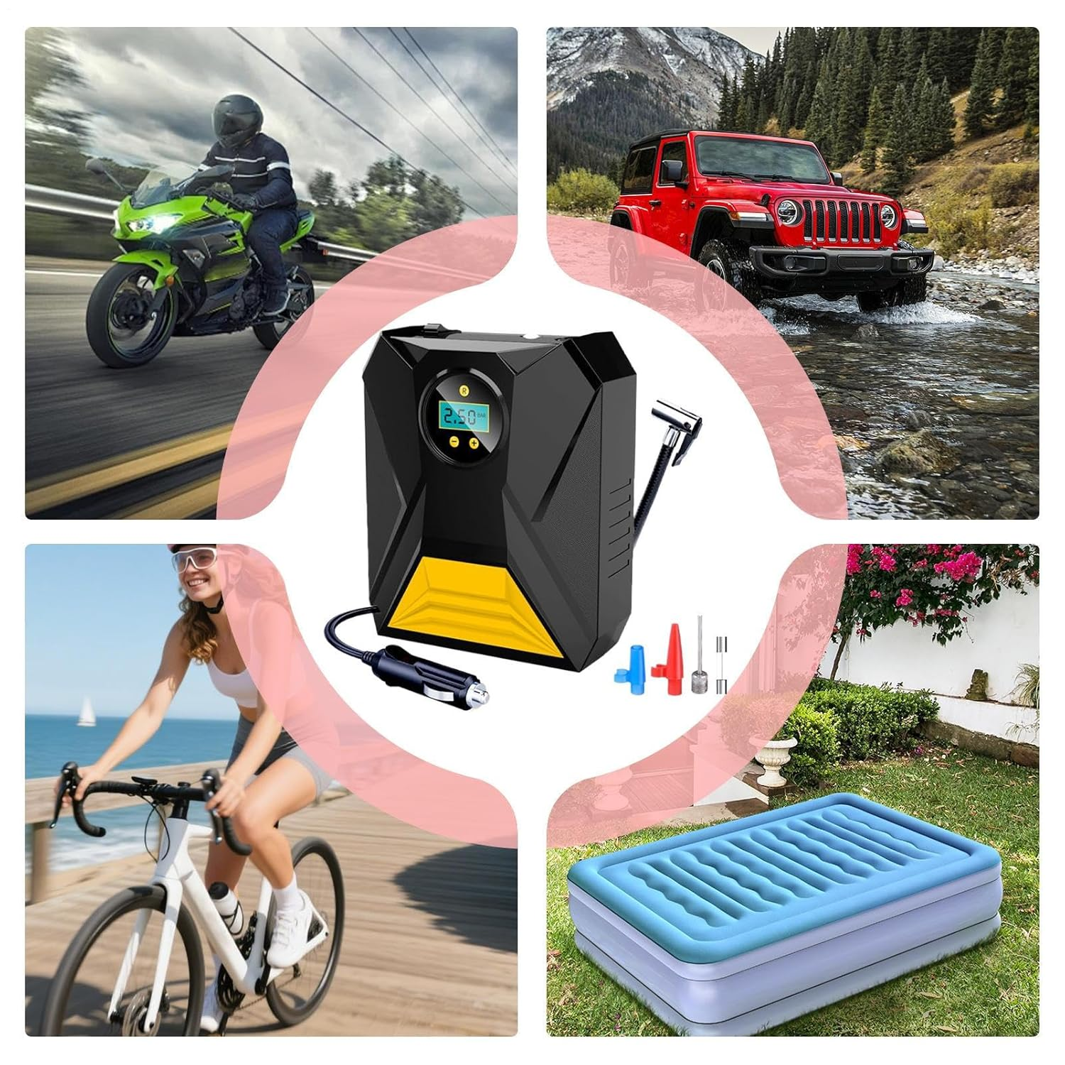 Tire Inflator | Electric Pump Digital Pressure Gauge,12V Cordless Electric Tyre Digital Display Gauge for Wheel Bicycle Automotive Balls Car Truck Motorcycle