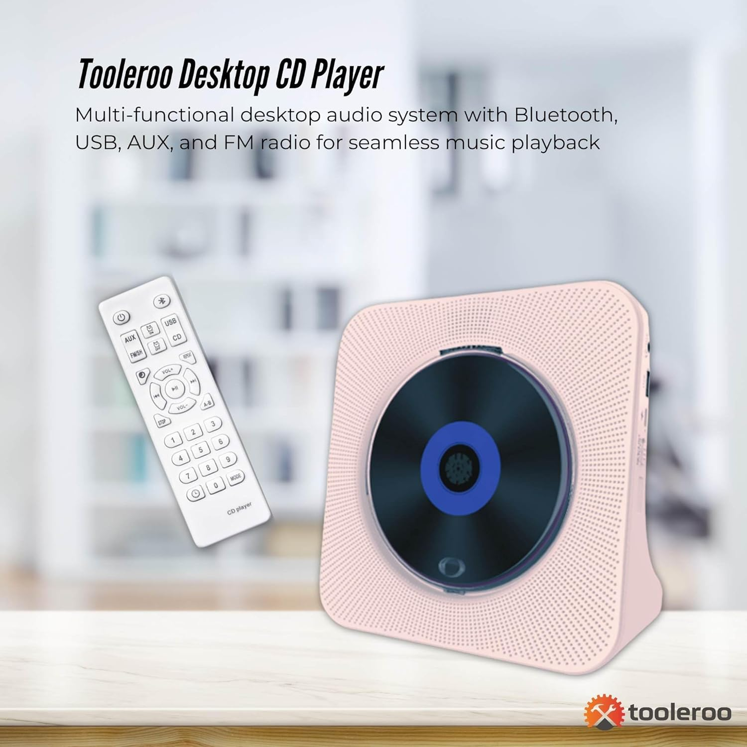 Tooleroo USB Rechargeable Desktop CD Player Speaker &ndash; Bluetooth Portable Pink image number 6