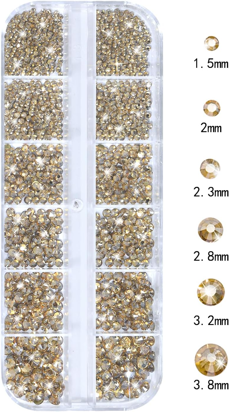 HNUIX Nail Rhinestones - 3D Multi Shape Size Crystal, Champagne Gold Nail Gems, Flat Back, with Kit, for Nail Art, DIY Decorations image number 3