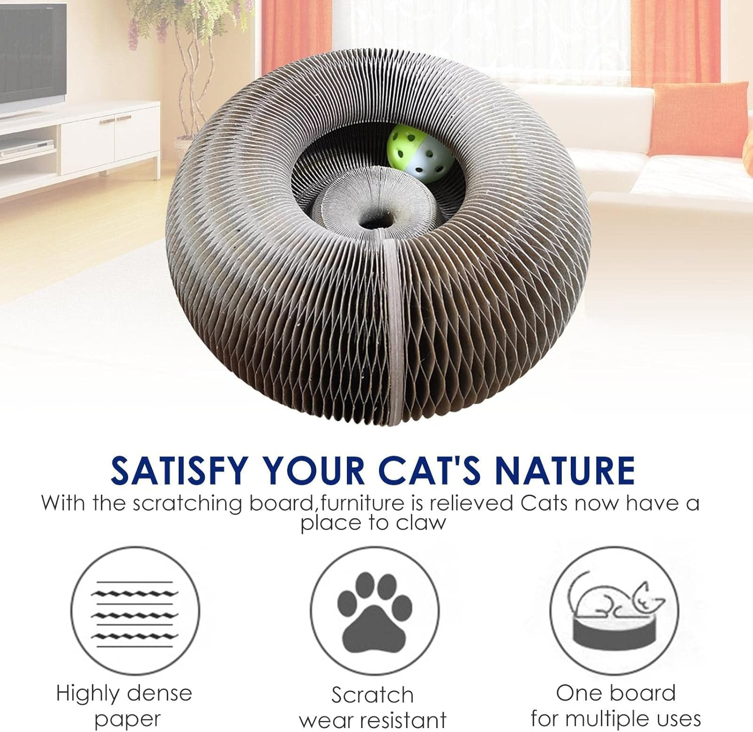 Cat Grinding Claw Scratching Ball, Healthy and Eco-Friendly Cat Scratcher Toy, Collapsible round Shape Cat Scratchers for Sleeping image number 4