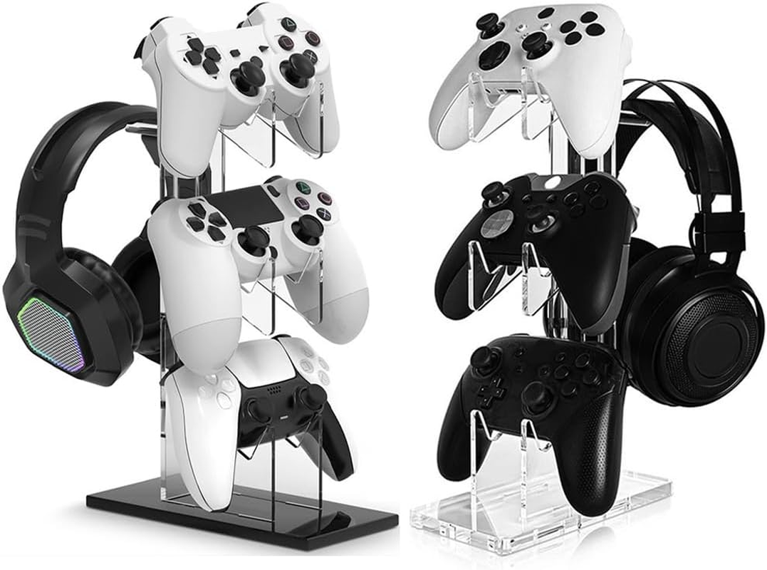 HHWRT 3 Tier Game Controller Stand, Game Controller Holder 3 Tiers, Desk Mounts for Controller, Game Controller Shelf Enhance Gaming with a 3 Tier Controller Holder & Headset Stand (2Pcs)