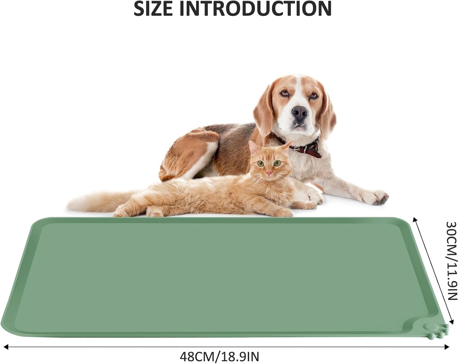 Silicone Food Mat for Dogs Cats，Thicker Waterproof Anti-Slip Pet Feeding Mats，Raised Edge, Spill-Proof Easy to Clean, Dishwasher Safe for Dog and Cat Bowls (Green, L) - Blue image number 3