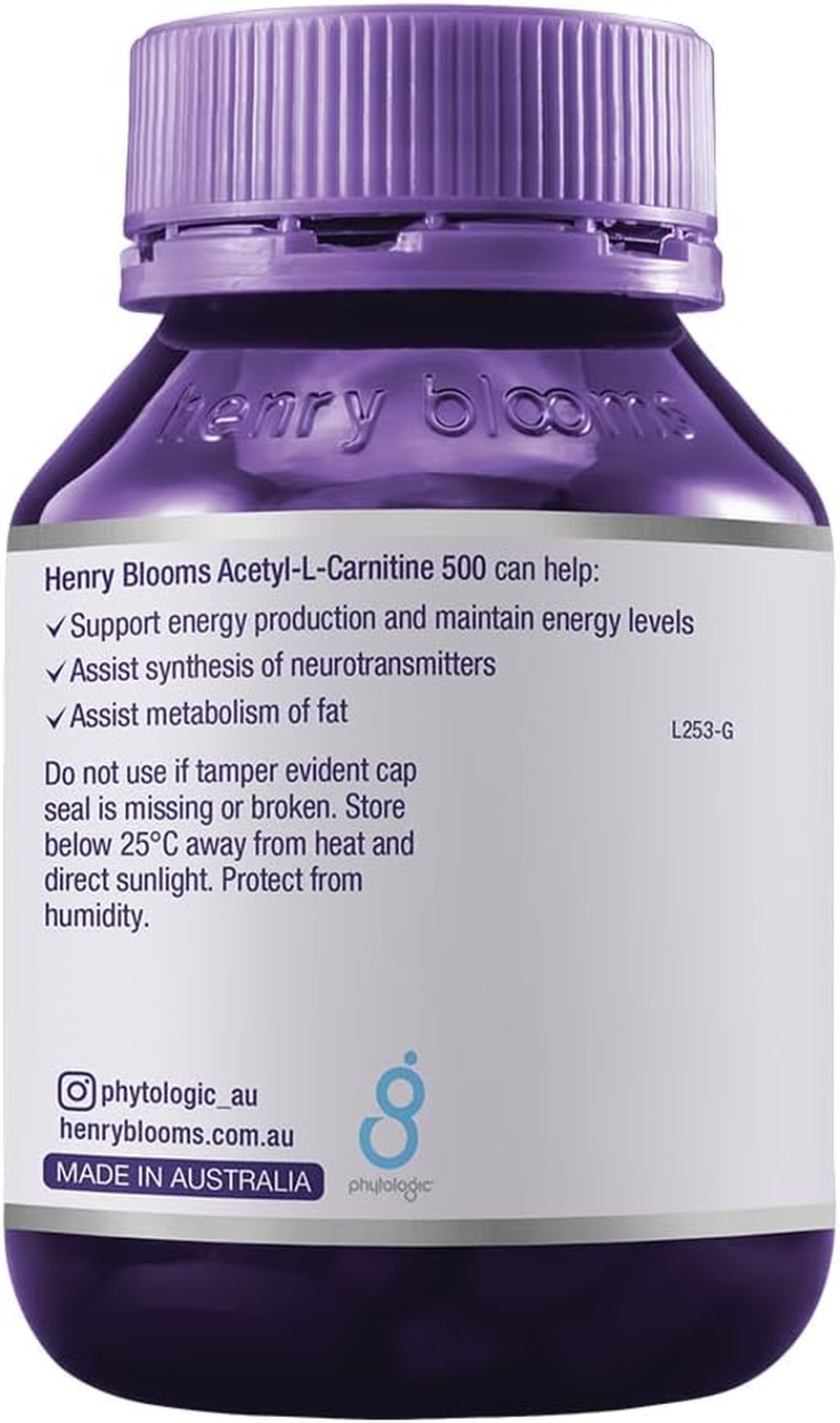 Henry Blooms 500Mg Acetyl L-Carnitine Fat Metabolism 60 Vegetarian Capsules image number 1