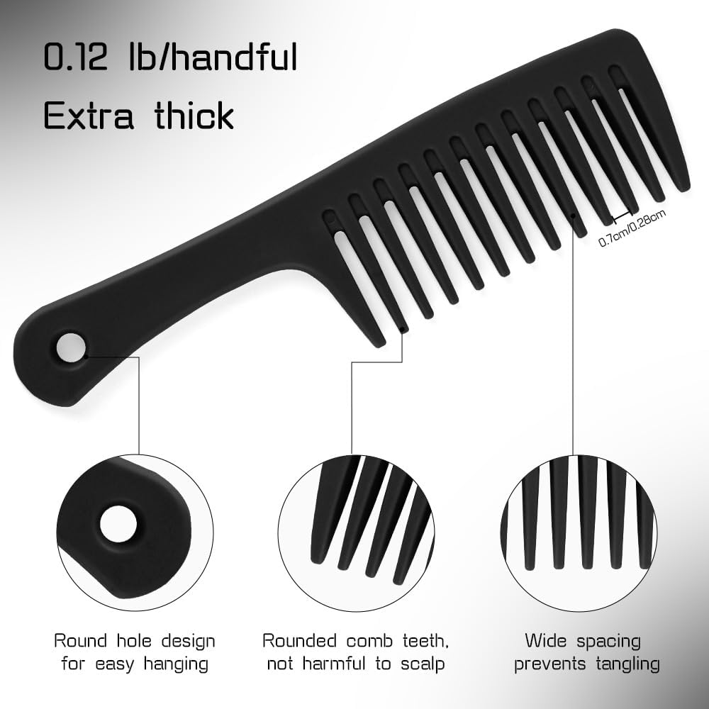 Wide Tooth Comb for Curly, Detangling, and Wet Hair - Large Black Comb for Women