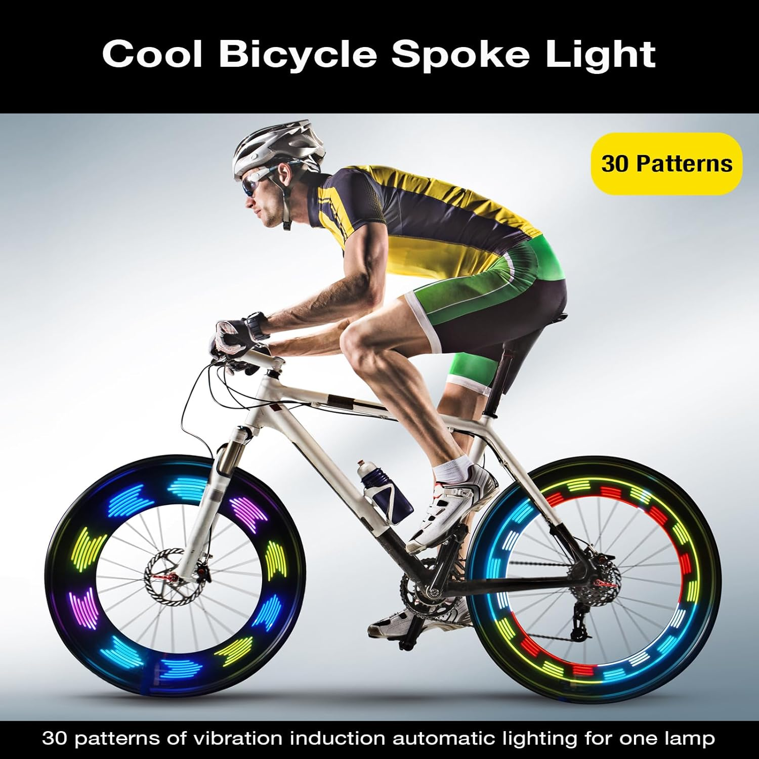 Rechargeable Bike Wheel Spoke Lights Built-In Motion Sensor - Waterproof Led Bicycle Wheel Spoke Lights, 30 Patterns Night Riding Decoration and Safety for Kids and Adults Bicycles, 2 Pack image number 3