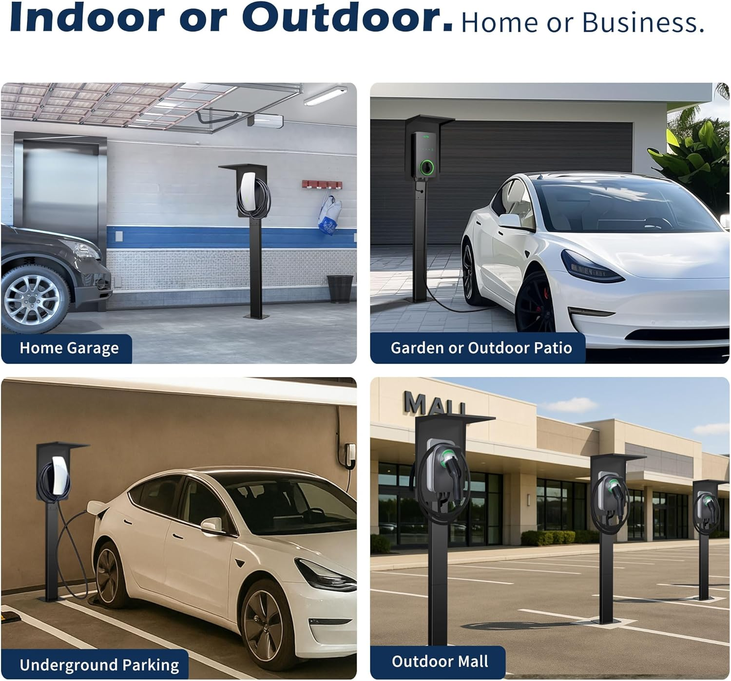 Ufixed Outdoor EV Charger Pedestal with Roof for Tesla Wall Charger & Mobile Connector, EV Charging Stand Post | Heavy Duty, Easy to Install, Durable image number 2