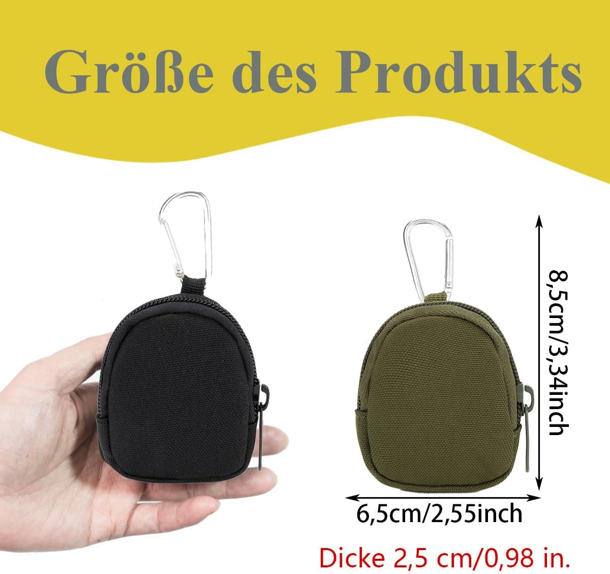 Mkemka Pack of 2 Coin Purse with Zip Purses Nylon Canvas Ring Bag Dog Treat Bag with Carabiner Key Bag image number 1