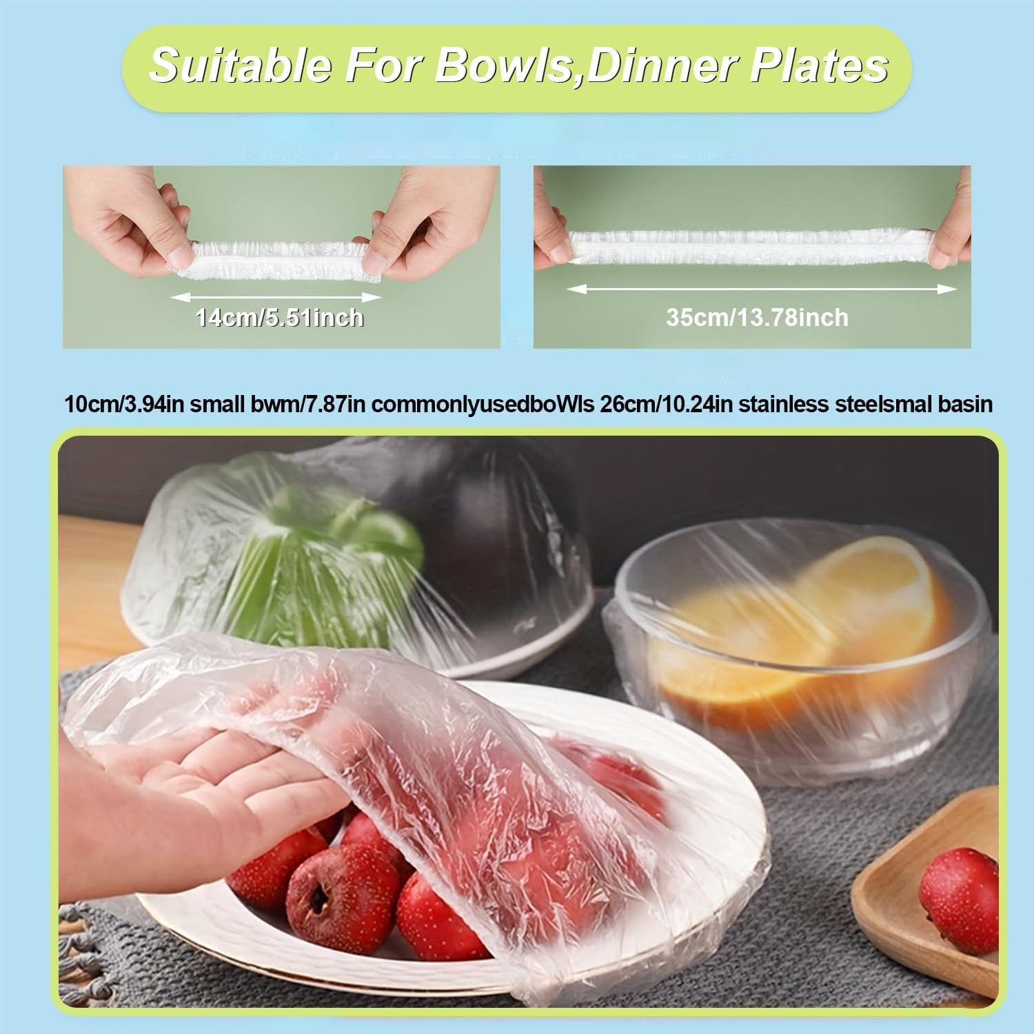 200 Pcs Elastic Food Storage Covers Clear Plastic Wrap Bowl Covers & 5 Pairs of Disposable Gloves Alternative to Foil for Outdoor Picnic for Restaurant Picnic image number 6