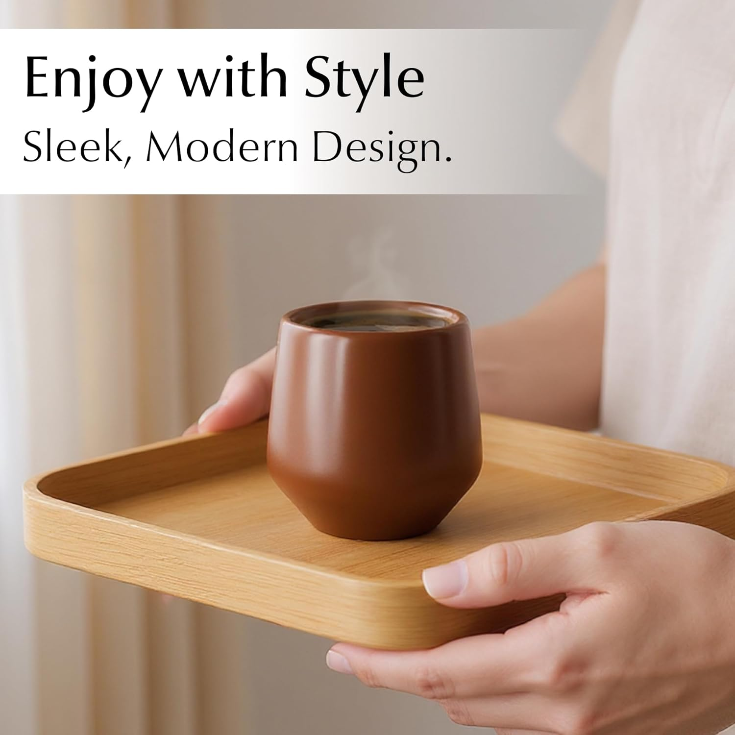 MIAMIO - Espresso Cups Set of 4 (90 Ml) / Espresso Cup, Ceramic Espresso Cups, Handleless Mug, Japanese Tea Cups - Luxe Collection (Beige Pastel) - White image number 2