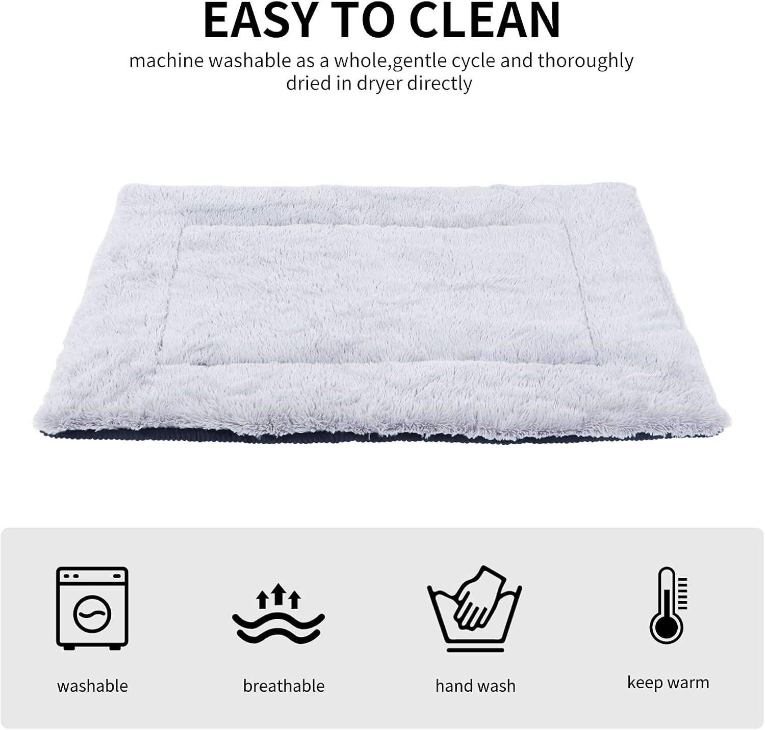 Vejaoo Dog Bed Mat Washable Cat Cushion Soft Premium Plush Dogs Mattress Sofa Dual Purpose Clearance for Small/Medium/Large Dog XZ014 (S(60 * 45CM), Wick Dark Blue) image number 2