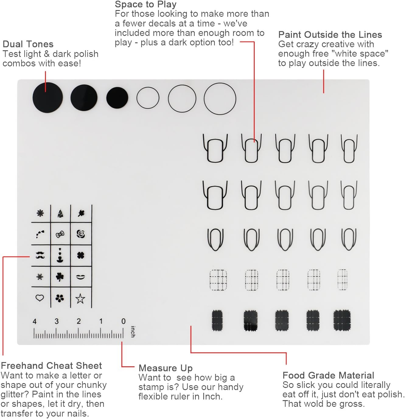 Segbeauty Nail Art Stamping Mat, Silicone Workspace Stamping Plate, Nail Polish Coloring Practice Pad, Nail Sticker Guide Printing Transfer Table Cover Palette Tools image number 6