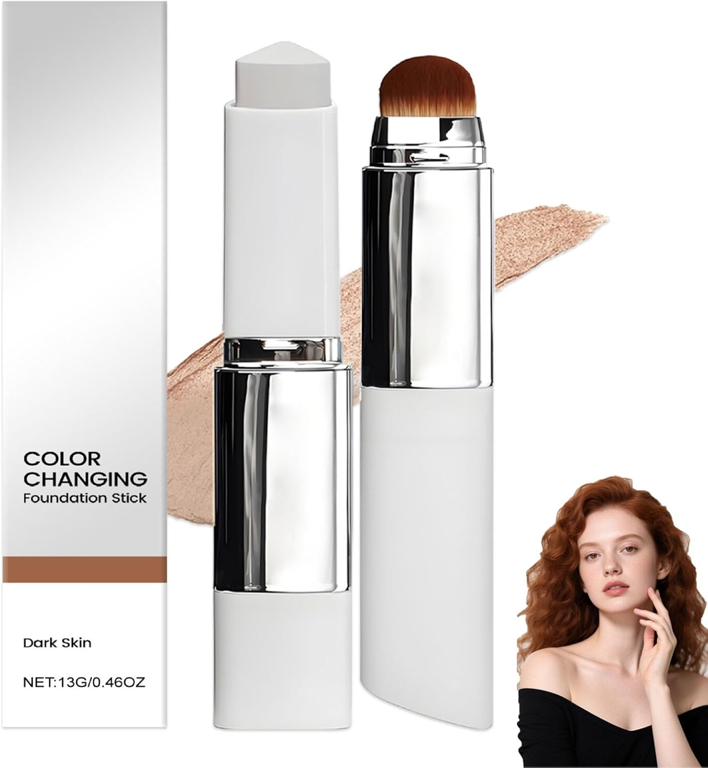 Color Changing Foundation Stick, 2-In-1 Foundation Stick, Hydrating Concealer, Brightening & Even Skin Tone, Waterproof & Sweatproof, Full to Medium Coverage Makeup, Lightweight, with Brush (Natural)