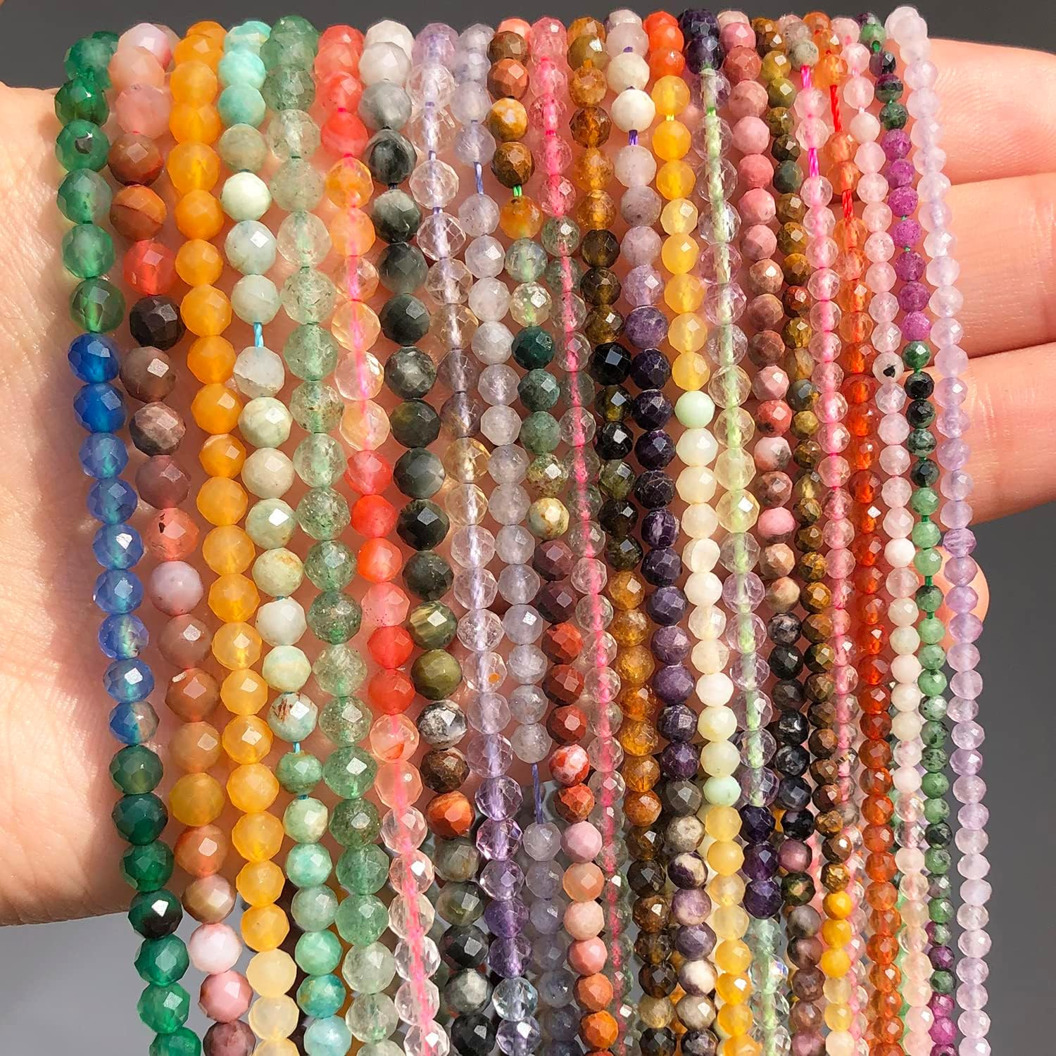 Natural Stone Faceted Agate Fluorite Jades Small Gem Beads for Jewelry DIY Making Bracelet image number 4