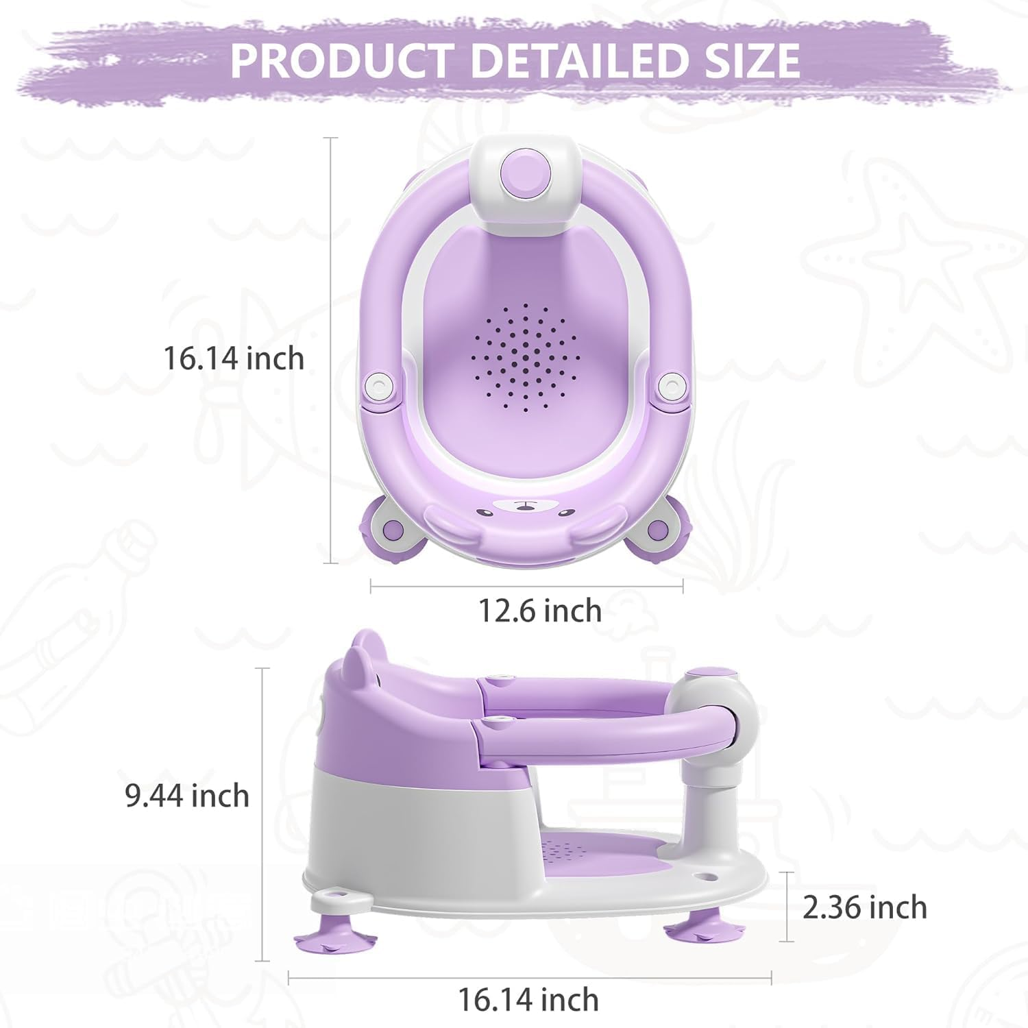 Baby Bath Seat for Babies 6 Months & Up, Toddler Bath Seats for Babies Sitting Up, Non-Slip Infant Bath Tub Chair with 4 Suction Cups & Soft Cushion for Shower, Compact Toddler Bathtub Seat Purple