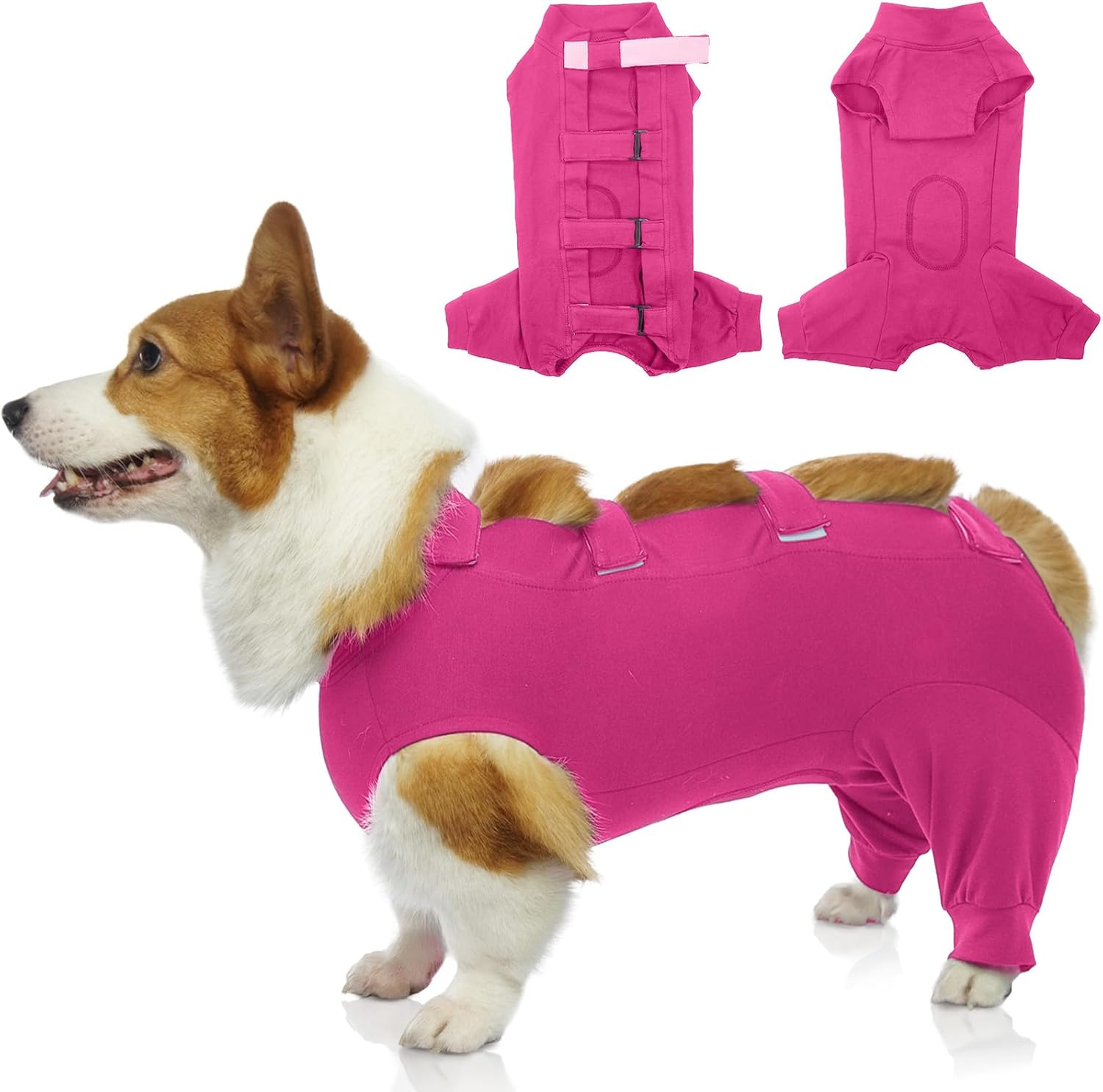Iecoii Dog Recovery Suit - Soft Surgical Onesie for Post-Surgery Dogs, Protects Abdominal & Rear Leg Wounds, Stops Licking, L-Rosered