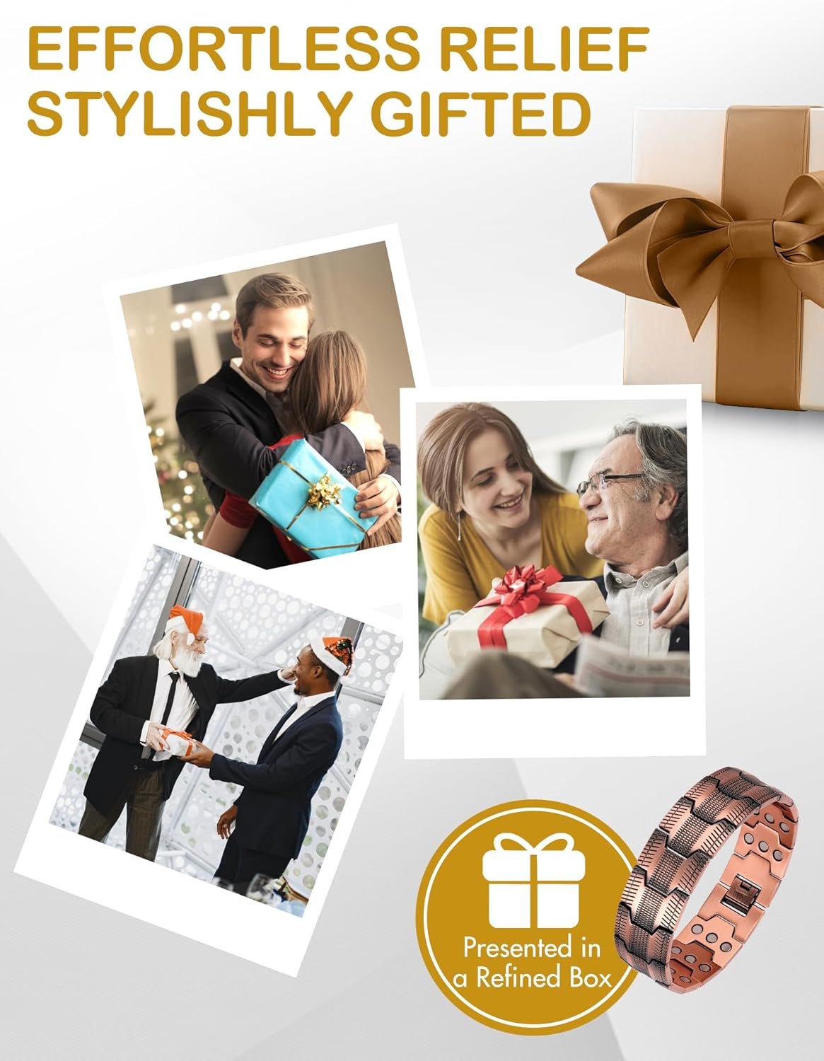 Feraco Men'S Copper Magnetic Bracelet for Arthritis Pain Relief 99.99% Solid Copper Bracelets with 3 Row Strong Magnets,Adjustable