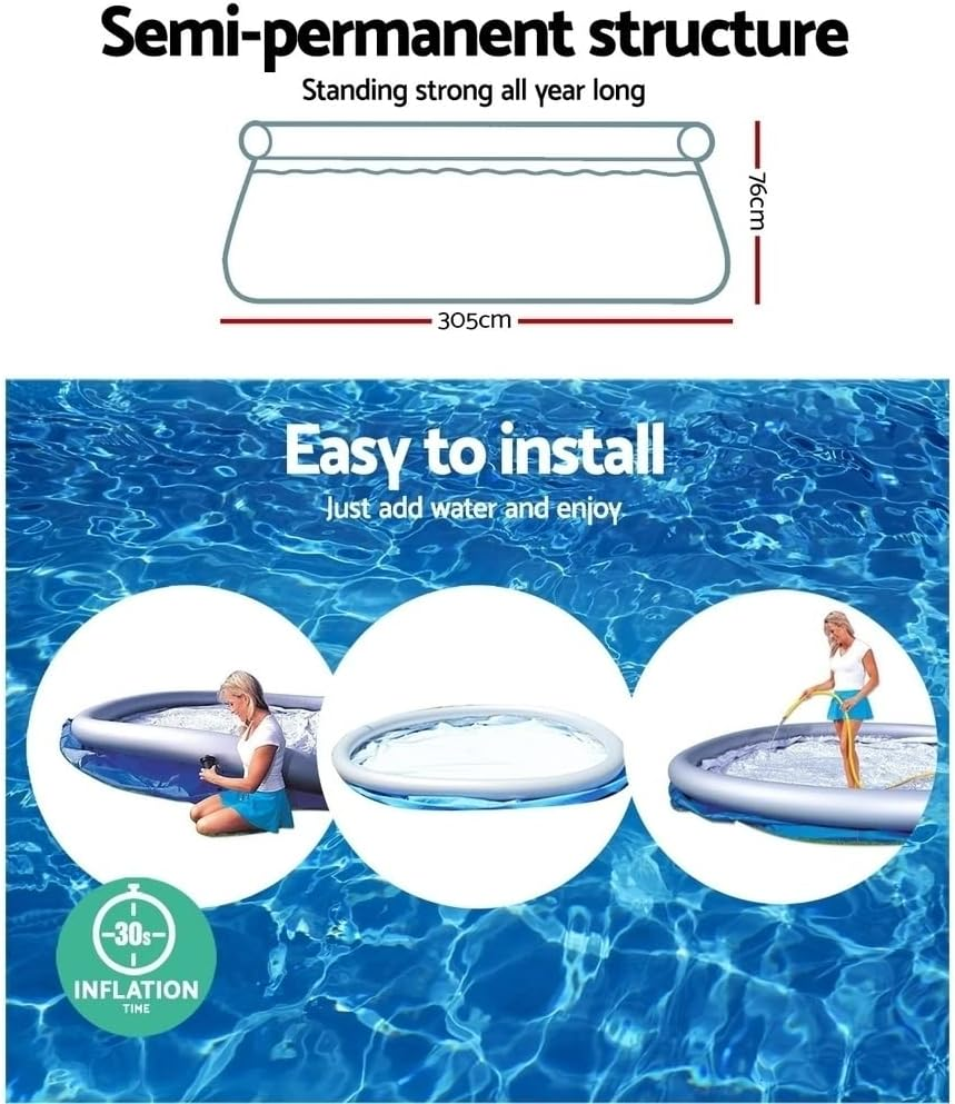 Bestway Swimming Pool 3800L Capacity 305X76Cm Blue above Ground Pools, Bathtub Splish Splash Outdoor with Soft Floor, Fast Set Family Garden Backyard Play