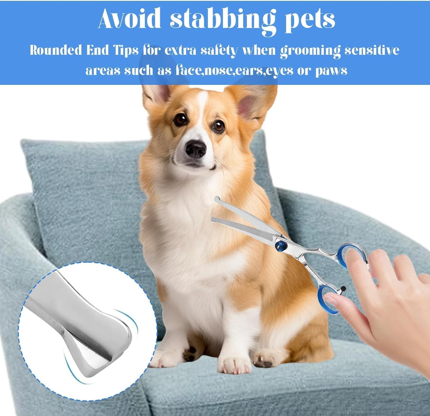 Mumoo Bear Curved Dog Grooming Scissors with Safety round Tips, Light Weight Professional Pet Grooming Shears Stainless Steel for Dogs Cats Pets image number 6