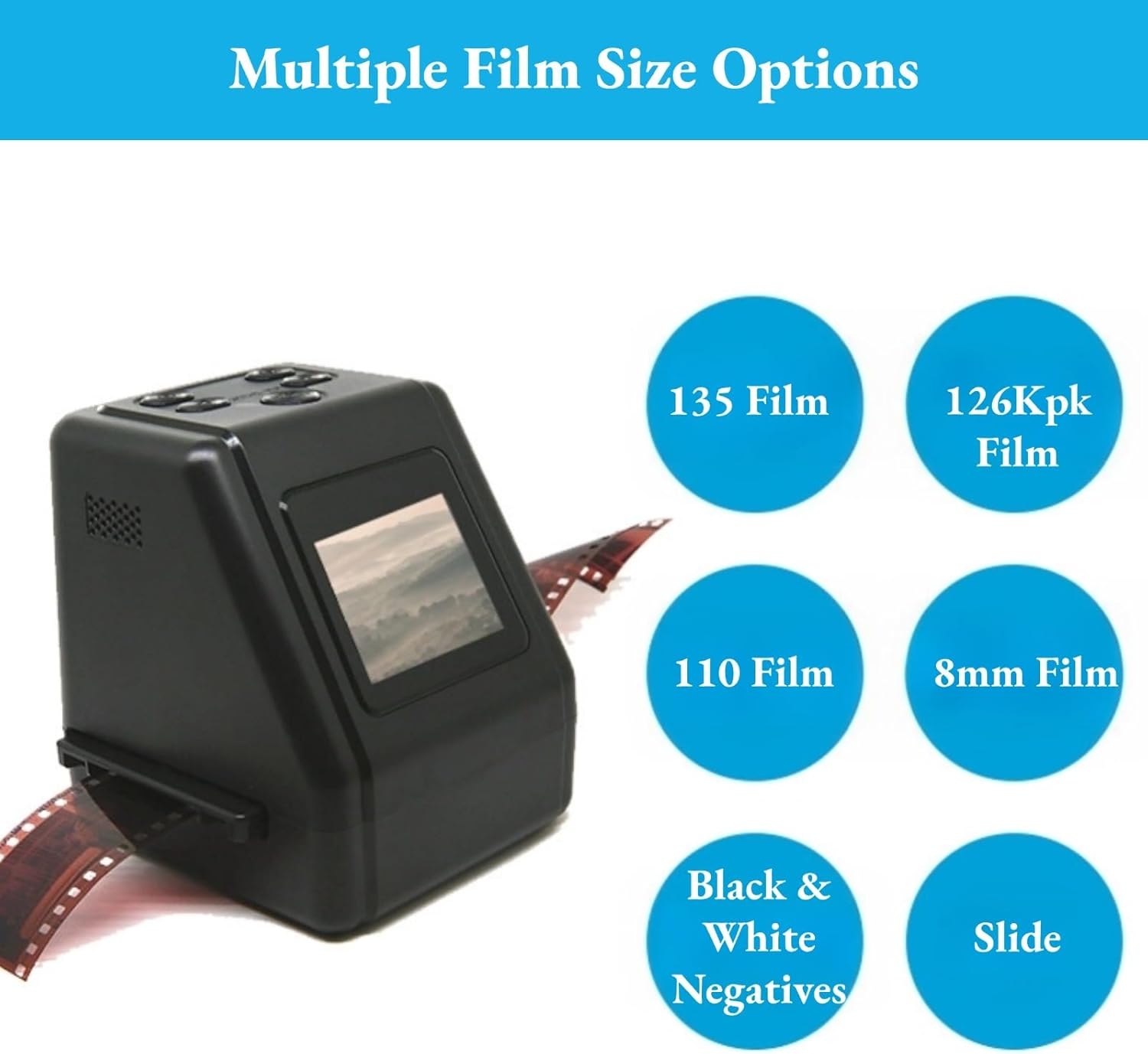 Digital Film & Slide Scanner, 2 Inch Screen LED Backlight Film Negative Scanner with 2MP CMOS Sensor, Compatible with 135, 126KPK, 110, 8Mm Film into 12MP JPG
