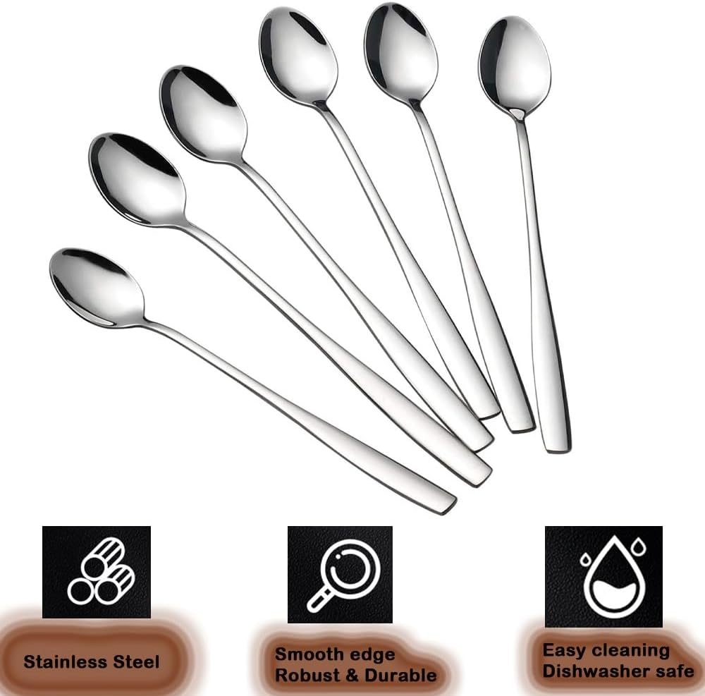 Coffee Spoons, Stirring Spoons, Tea Spoons Long Handle，Ice Cream Spoon, Stainless Steel Cocktail Stirring Spoonsfor Iced Coffee Iced Tea Milk Shake Ice Cream Sundeas Cool Drinking 6 Pack 7.5 Inches image number 5